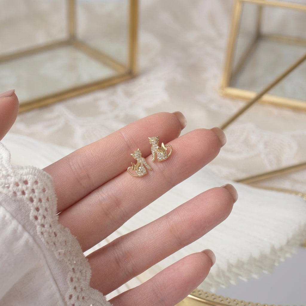 Dainty Cat Heart Butterfly Stud Earrings