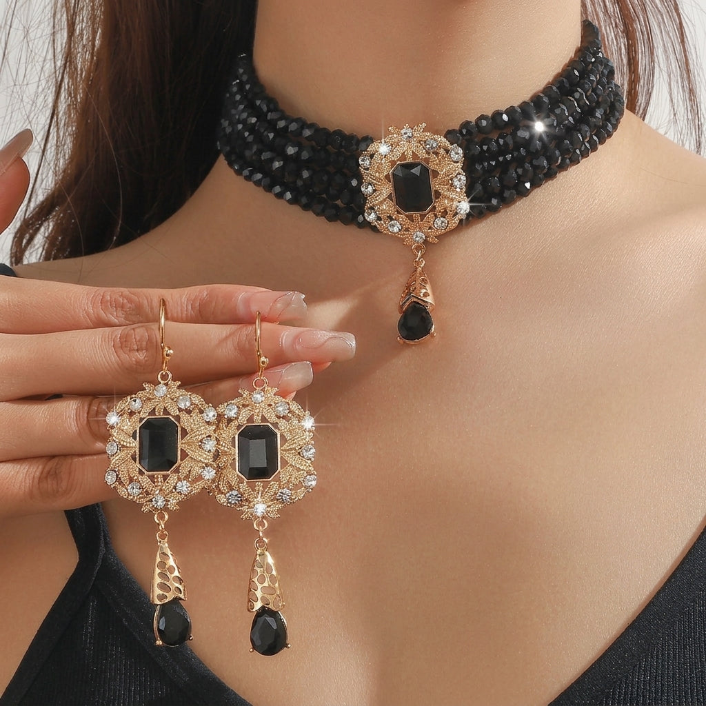 Beaded Crystal Necklace & Earrings Set