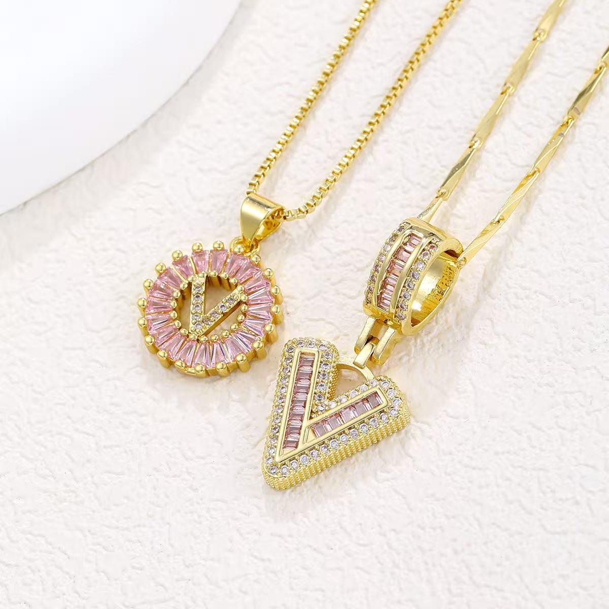 2pc 14k Diamond Letter Initial Necklaces (Limited Pink Edition)