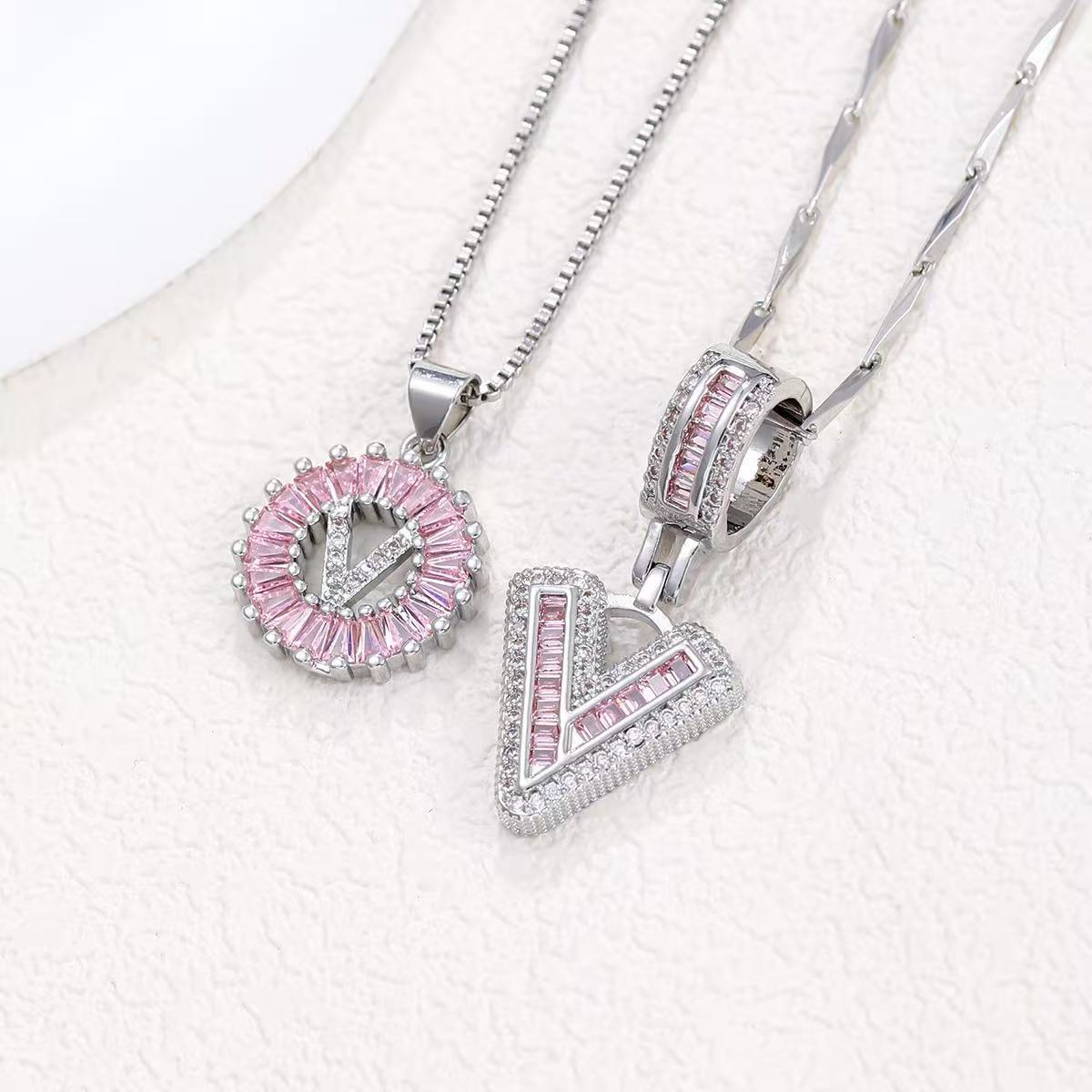 2pc 14k Diamond Letter Initial Necklaces (Limited Pink Edition)