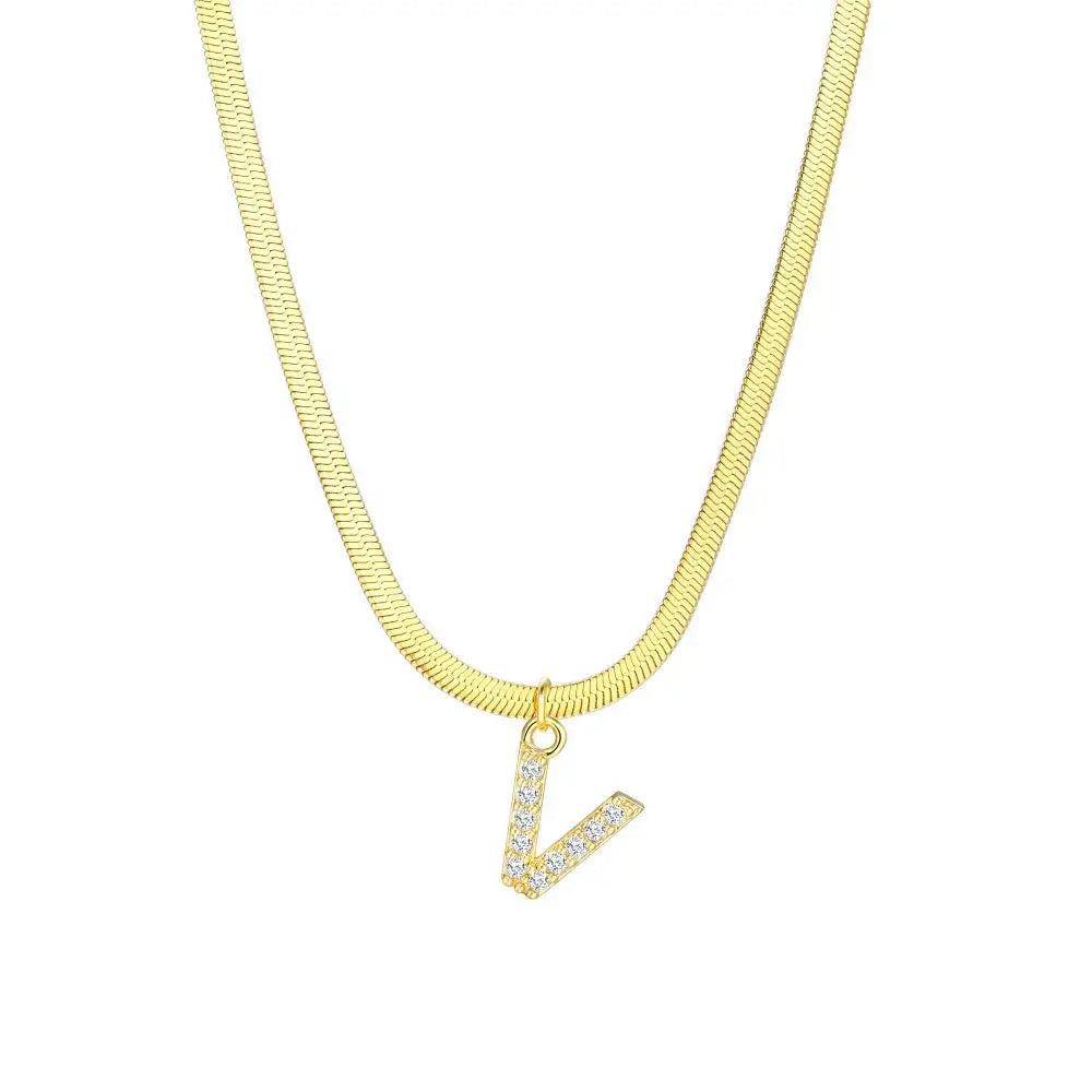 Dainty Diamond Letter Initial Herringbone Necklace