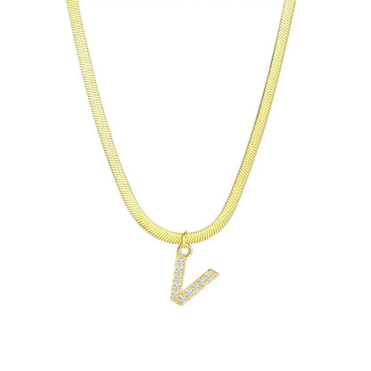 Dainty Diamond Letter Initial Herringbone Necklace