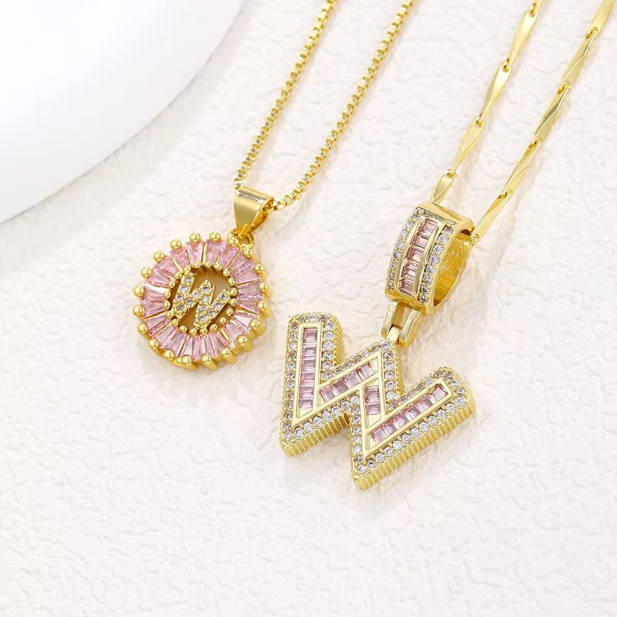2pc 14k Diamond Letter Initial Necklaces (Limited Pink Edition)