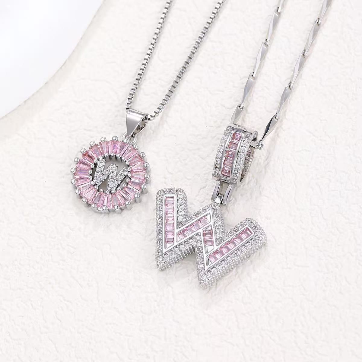 2pc 14k Diamond Letter Initial Necklaces (Limited Pink Edition)