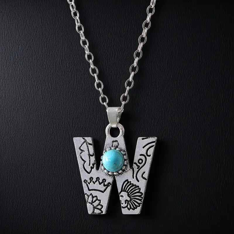 Boho Turquoise Accented Letter Initial Necklace