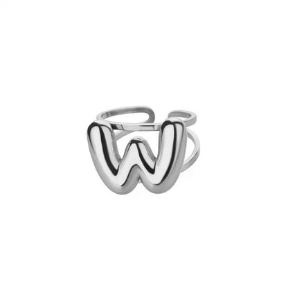 Adjustable Open Band Bubble Letter Initial Ring - Veinci