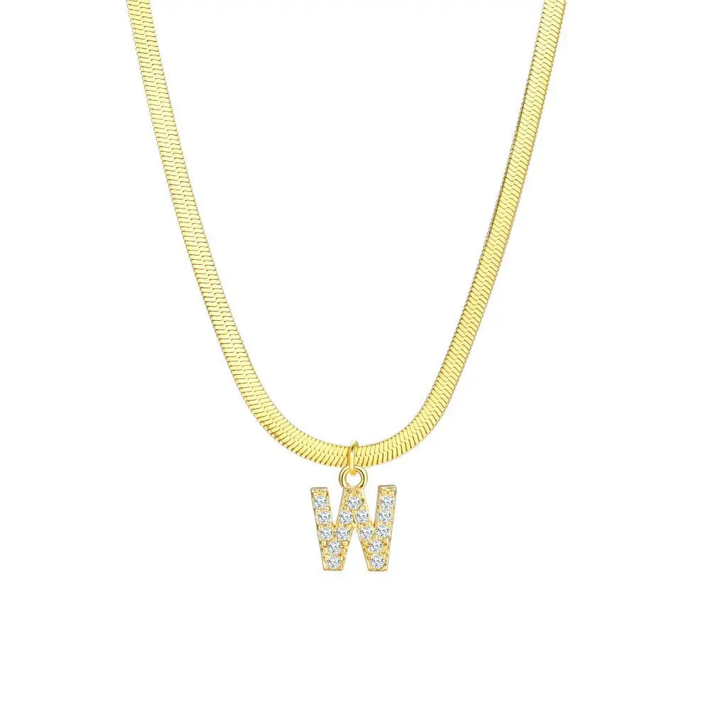 Dainty Diamond Letter Initial Herringbone Necklace