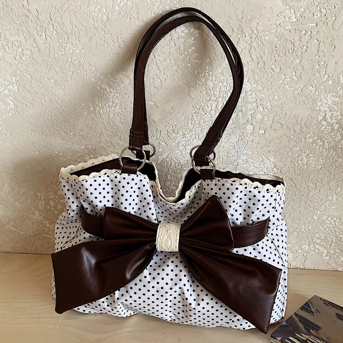 Polka Dot Bow Accent Shoulder Bag
