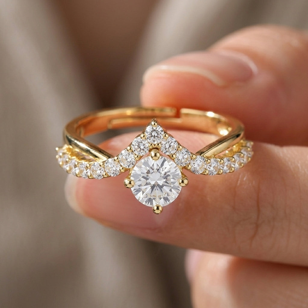 Adjustable Split Shank Pave Chevron Ring