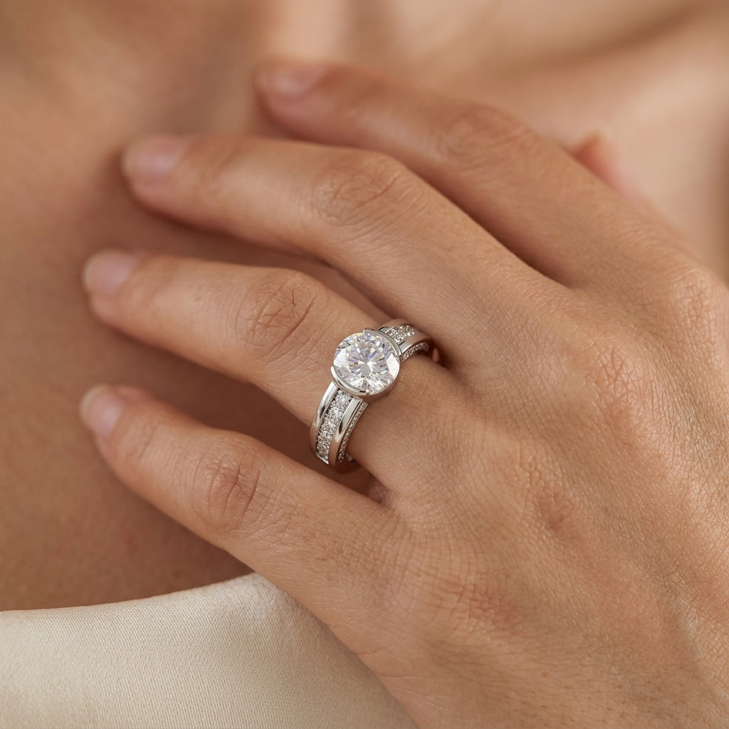 Oval Set Diamond Accented Band Ring