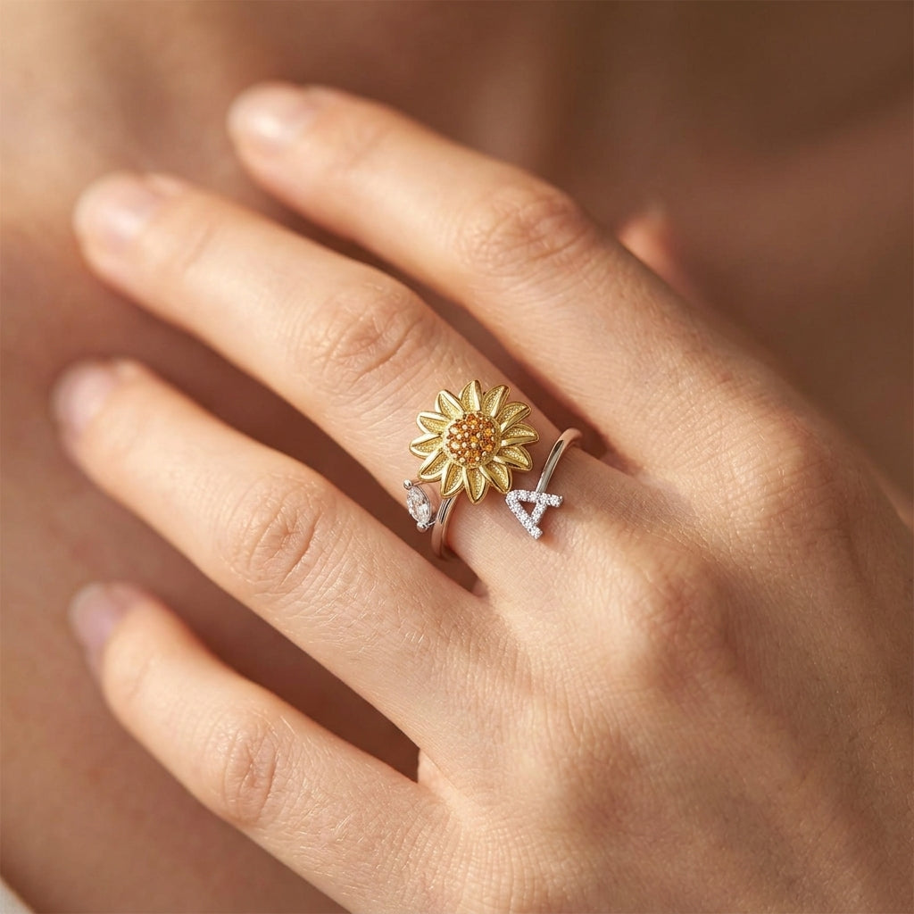 Spinning Sunflower "You Are My Sunshine" Initial Ring