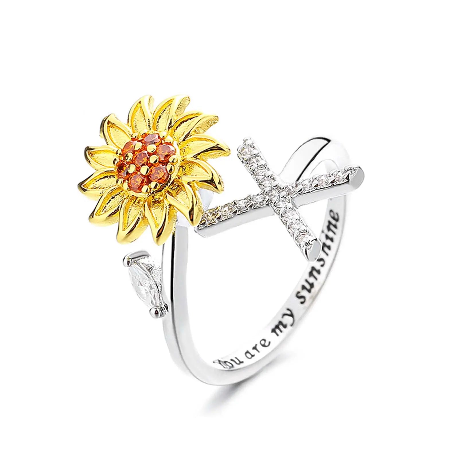 Spinning Sunflower "You Are My Sunshine" Initial Ring