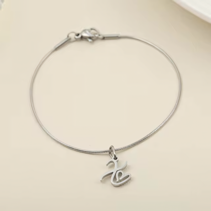 Dainty Cursive Heart Letter Initial Chain Bracelet