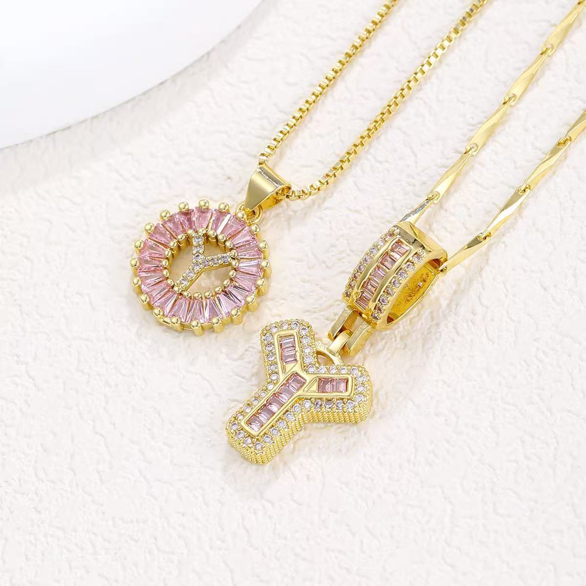 2pc 14k Diamond Letter Initial Necklaces (Limited Pink Edition)
