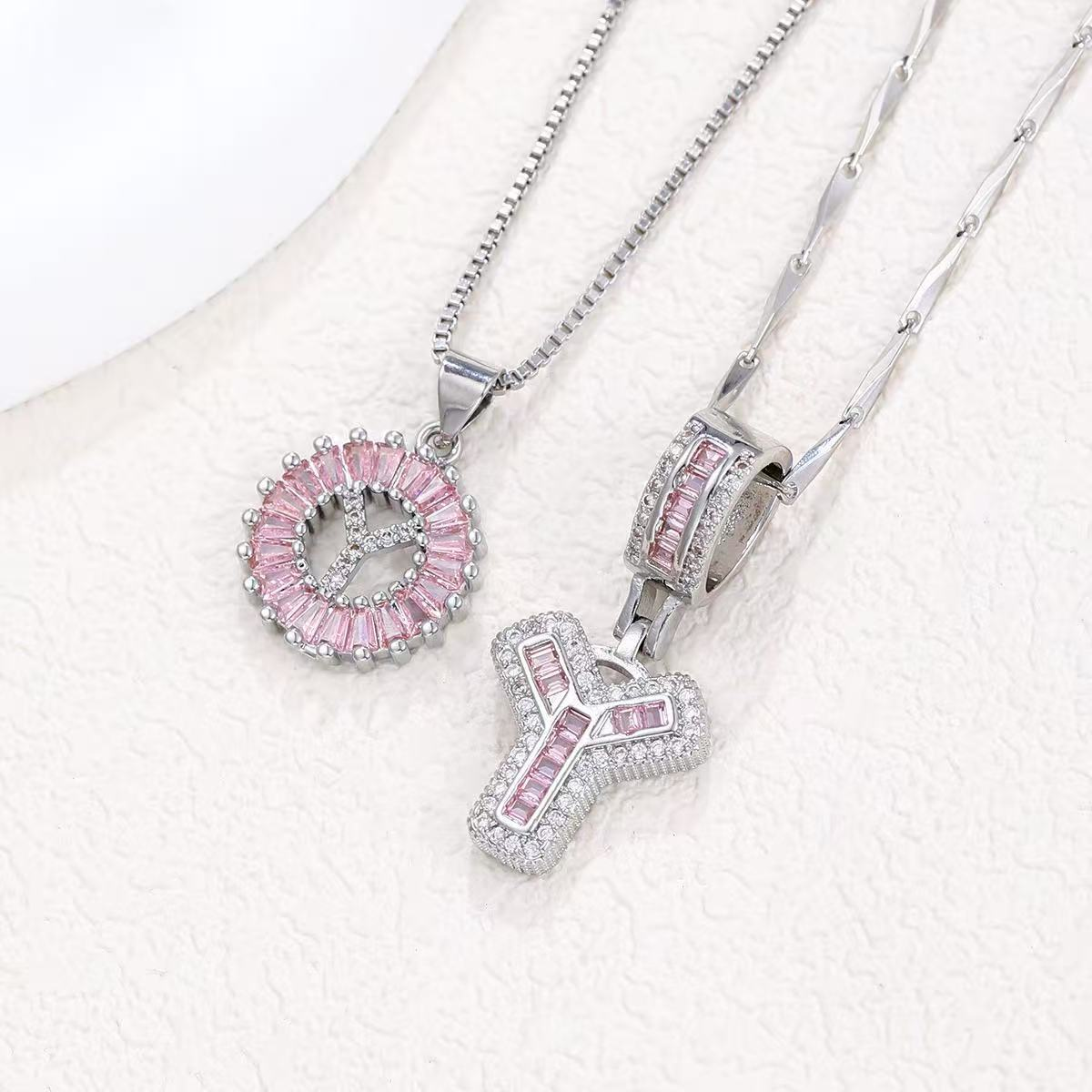 2pc 14k Diamond Letter Initial Necklaces (Limited Pink Edition)