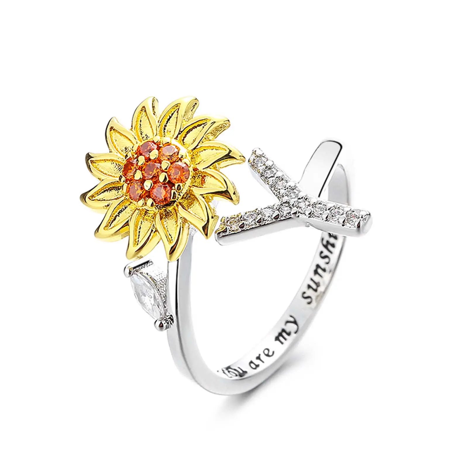 Spinning Sunflower "You Are My Sunshine" Initial Ring