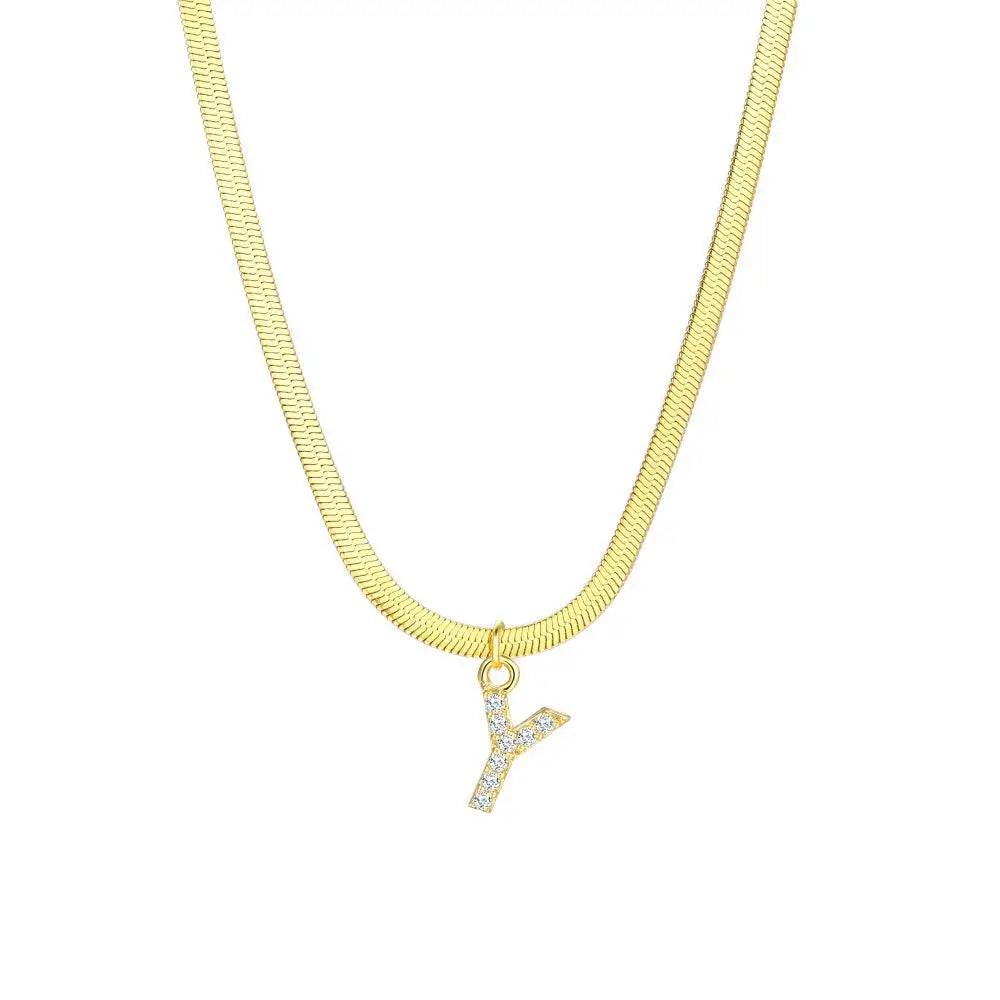 Dainty Diamond Letter Initial Herringbone Necklace