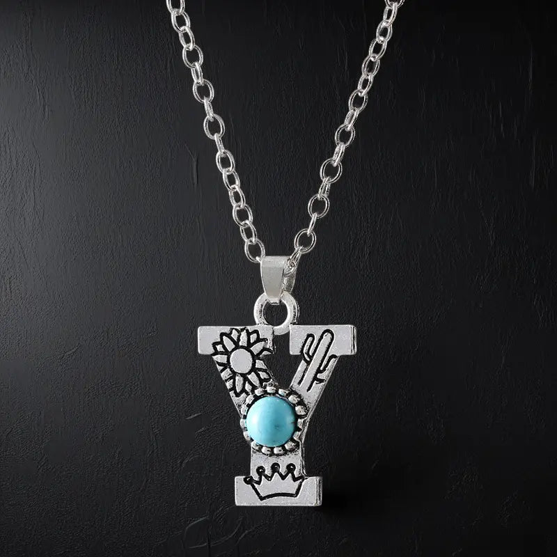 Boho Turquoise Accented Letter Initial Necklace