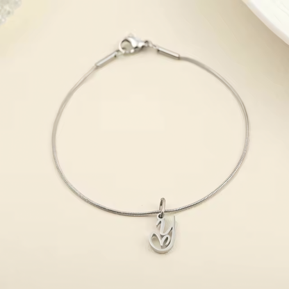 Dainty Cursive Heart Letter Initial Chain Bracelet - Veinci