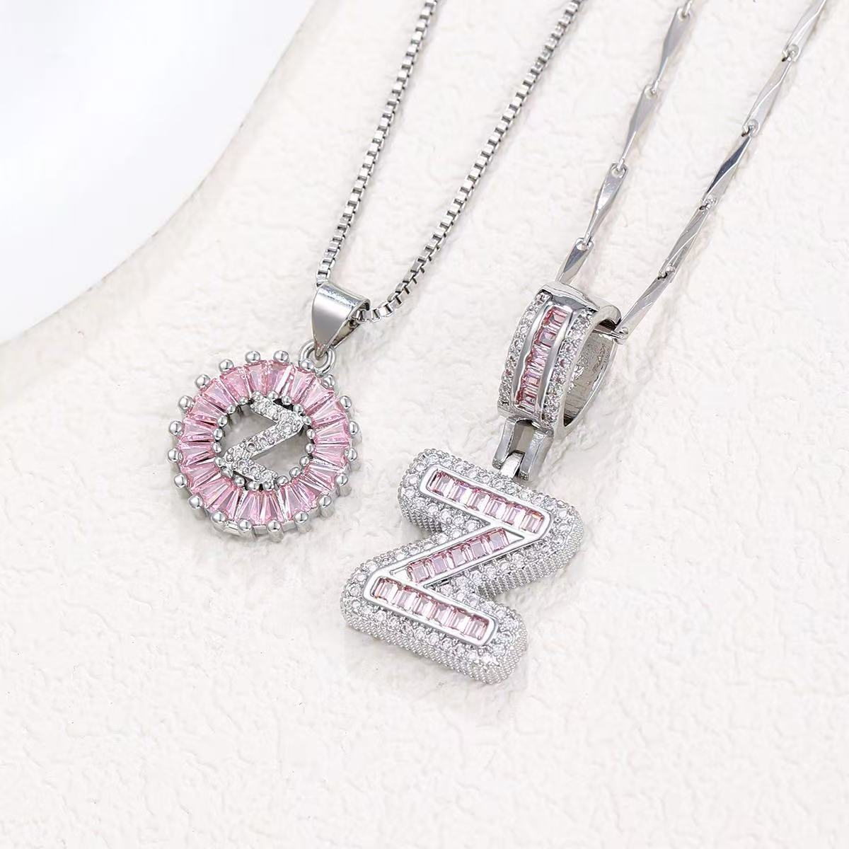 2pc 14k Diamond Letter Initial Necklaces (Limited Pink Edition)