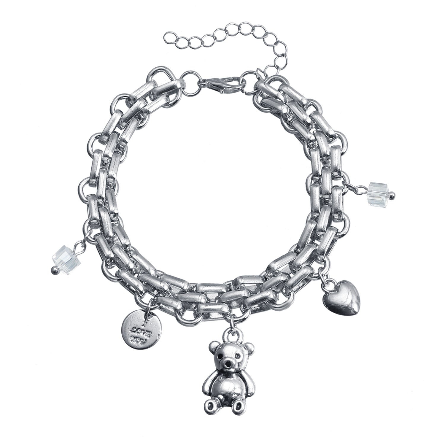 2pc Chunky Bear Heart Necklace and Bracelet Set