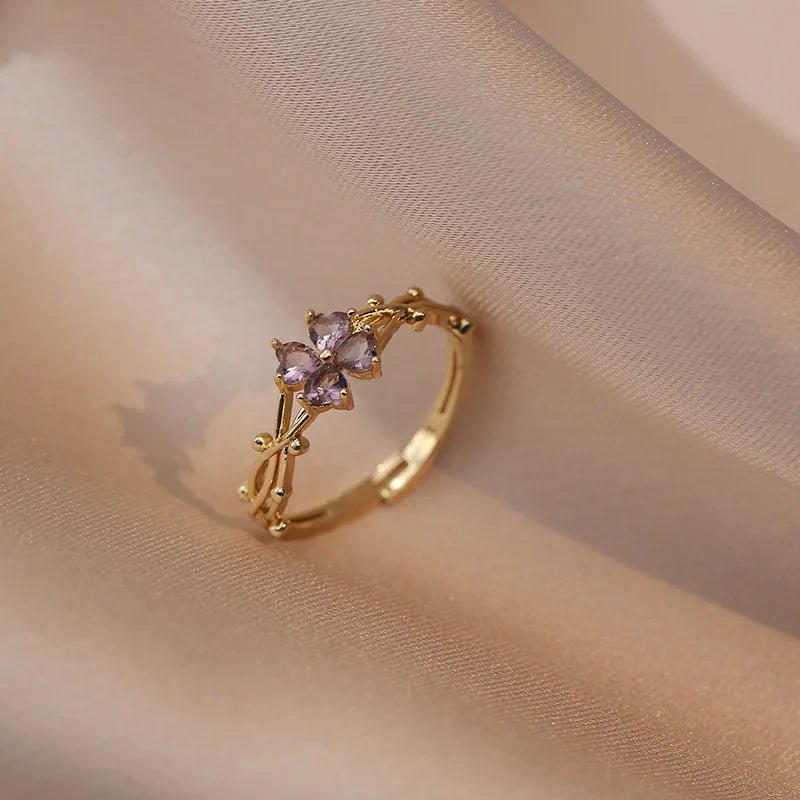 Adjustable Amethyst Violet Floral Ring - Veinci