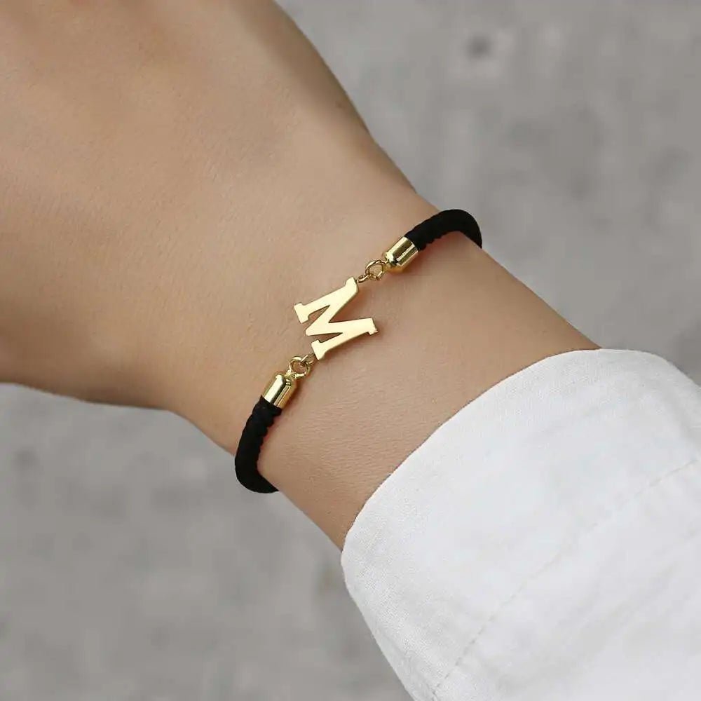 Adjustable Angled Serif Letter Initial Bracelets - Veinci