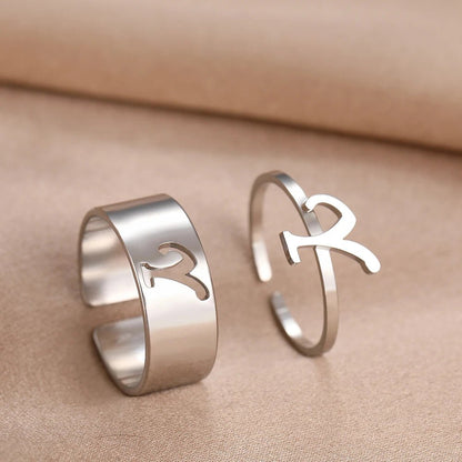 Adjustable Couples Matching Letter Rings - Veinci