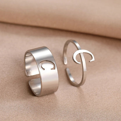 Adjustable Couples Matching Letter Rings - Veinci