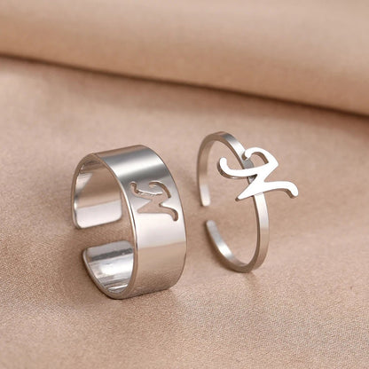 Adjustable Couples Matching Letter Rings - Veinci