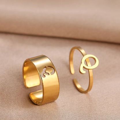 Adjustable Couples Matching Letter Rings - Veinci