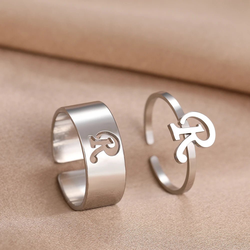 Adjustable Couples Matching Letter Rings - Veinci