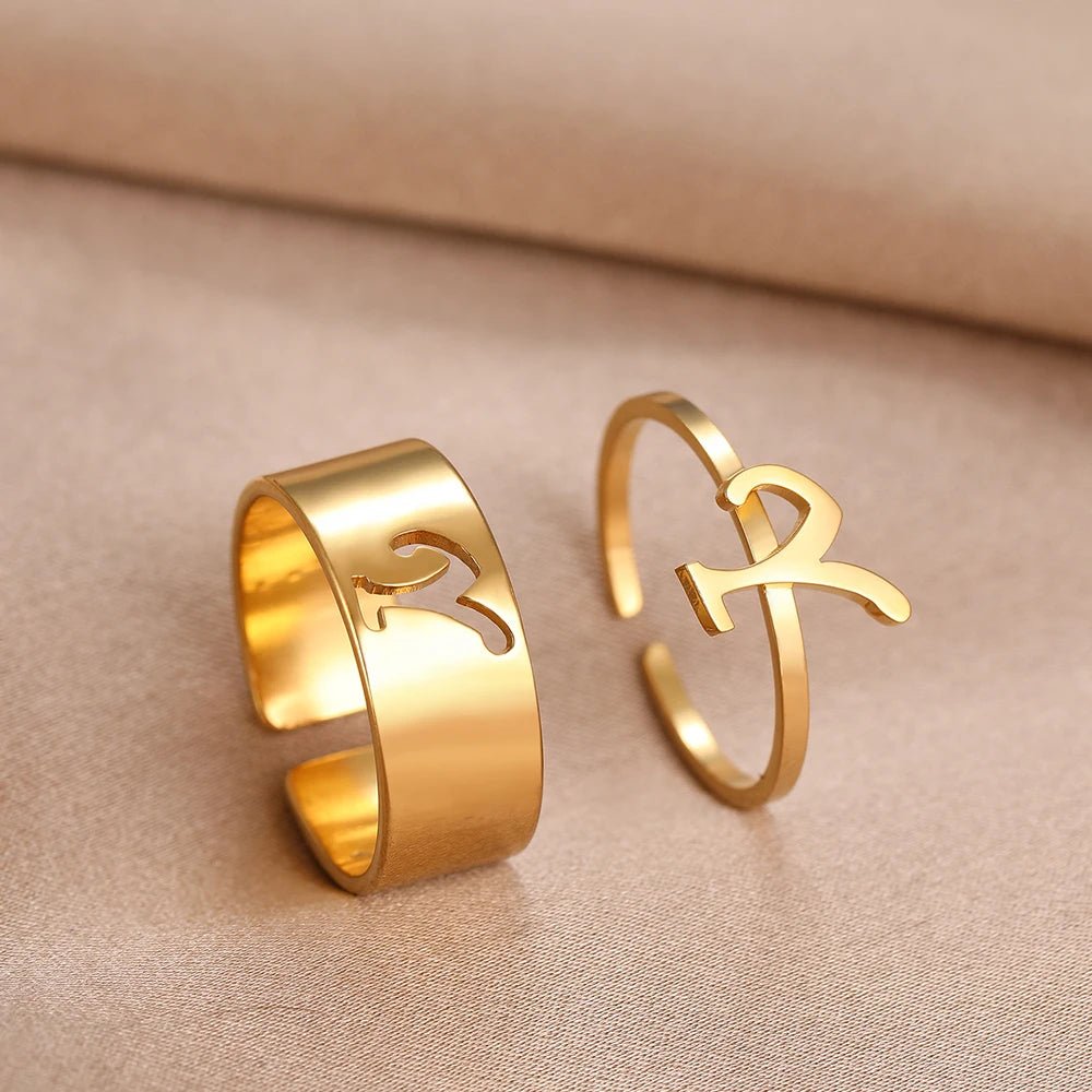 Adjustable Couples Matching Letter Rings - Veinci