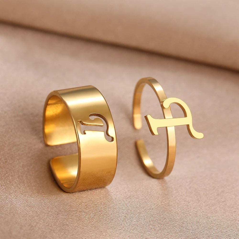 Adjustable Couples Matching Letter Rings - Veinci