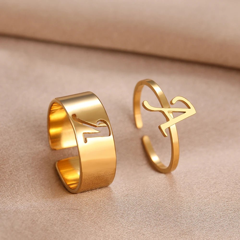 Adjustable Couples Matching Letter Rings - Veinci