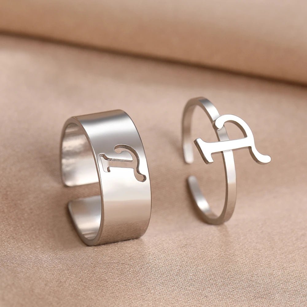 Adjustable Couples Matching Letter Rings - Veinci