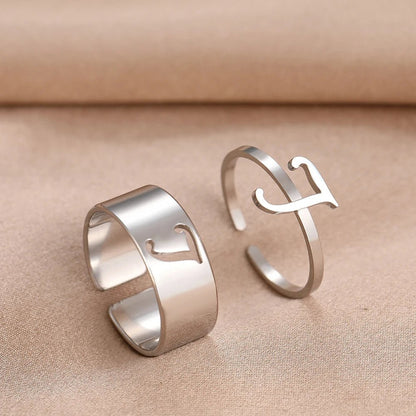 Adjustable Couples Matching Letter Rings - Veinci