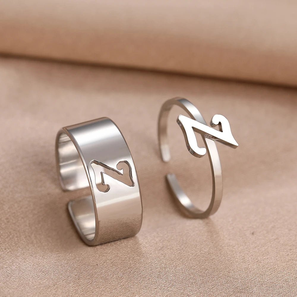 Adjustable Couples Matching Letter Rings - Veinci