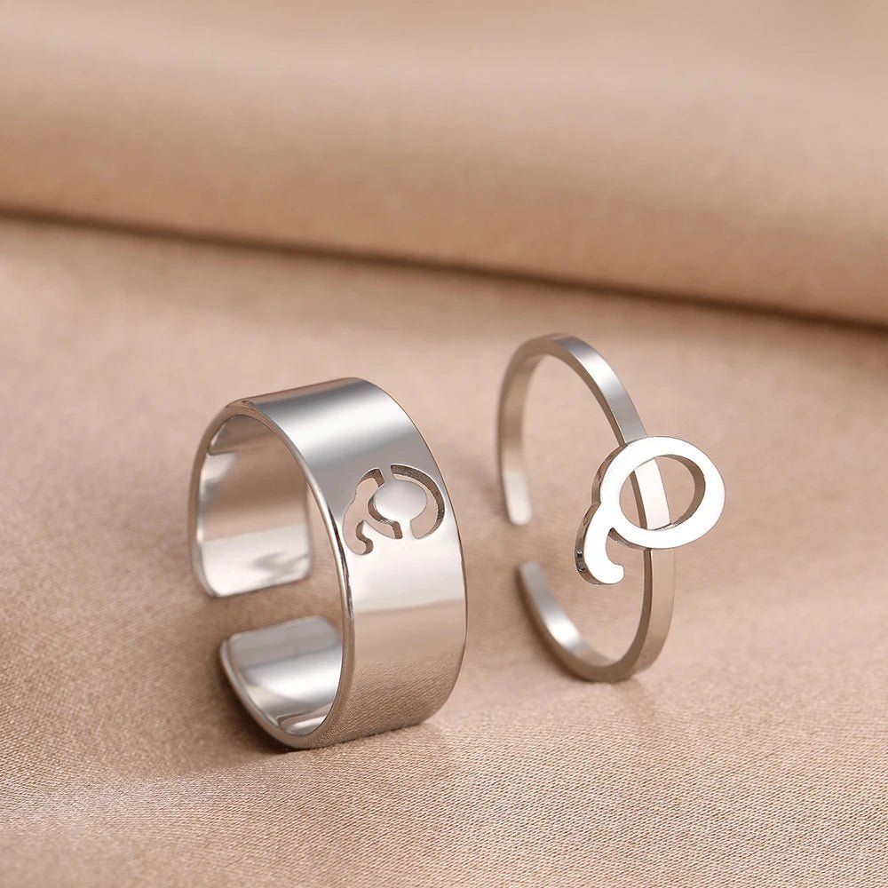 Adjustable Couples Matching Letter Rings - Veinci