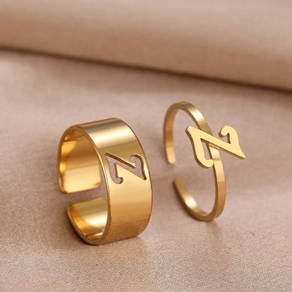 Adjustable Couples Matching Letter Rings - Veinci