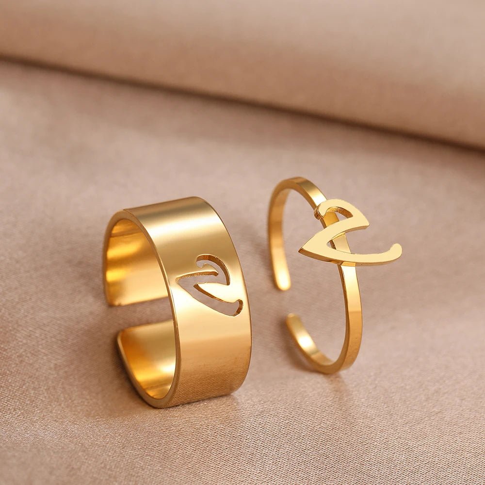 Adjustable Couples Matching Letter Rings - Veinci