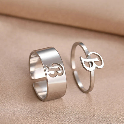 Adjustable Couples Matching Letter Rings - Veinci