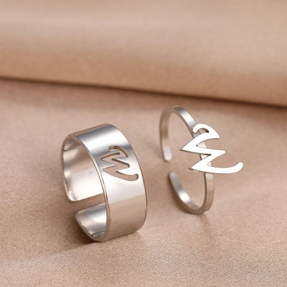 Adjustable Couples Matching Letter Rings - Veinci