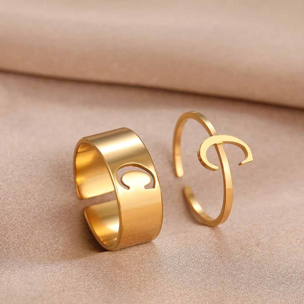 Adjustable Couples Matching Letter Rings - Veinci