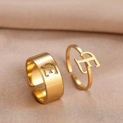 Adjustable Couples Matching Letter Rings - Veinci