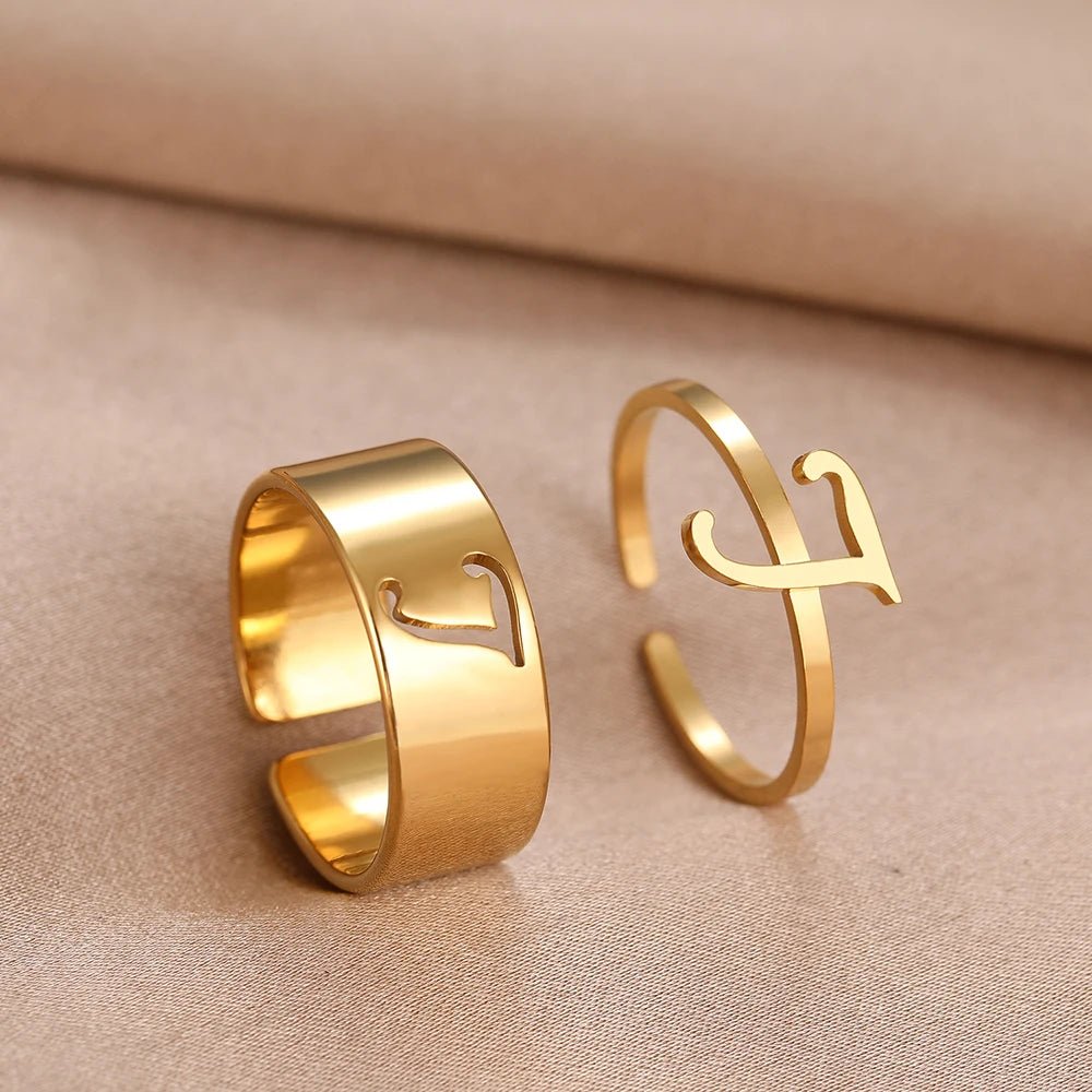 Adjustable Couples Matching Letter Rings - Veinci