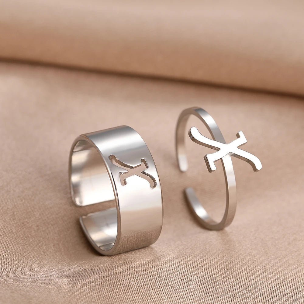 Adjustable Couples Matching Letter Rings - Veinci