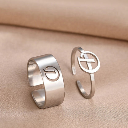 Adjustable Couples Matching Letter Rings - Veinci