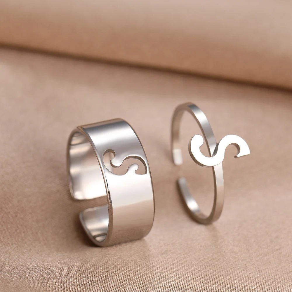 Adjustable Couples Matching Letter Rings - Veinci