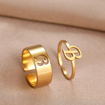 Adjustable Couples Matching Letter Rings - Veinci